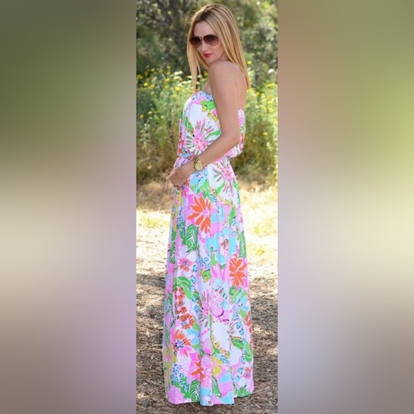 Lily Pulitzer + Target Strapless Nosey Posey Vibrant Floral Jersey Maxi Dress - Picture 2 of 7